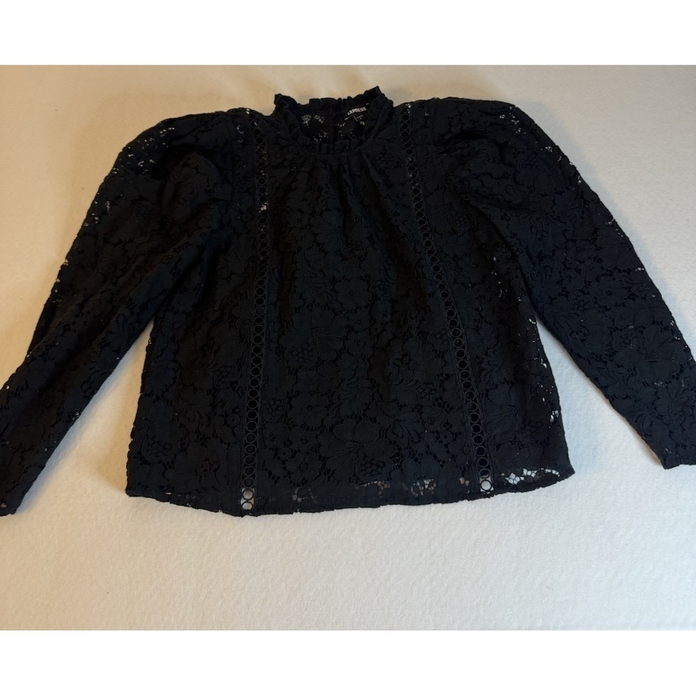 Express Black Knit cotton LS semi Sheer Blouse With Tank Size Small